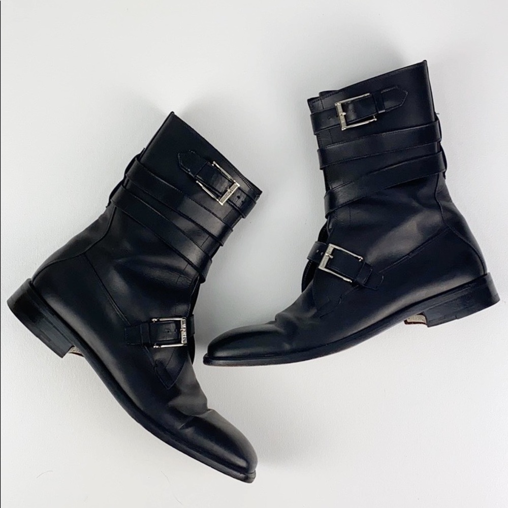Versace Tall Leather Dress Boots Men’s Sz 9 - Picture 1 of 8